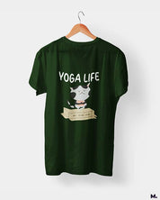 Muselot's Olive green printed with Yoga life - 100% organic catnip for yoga and cat lovers.