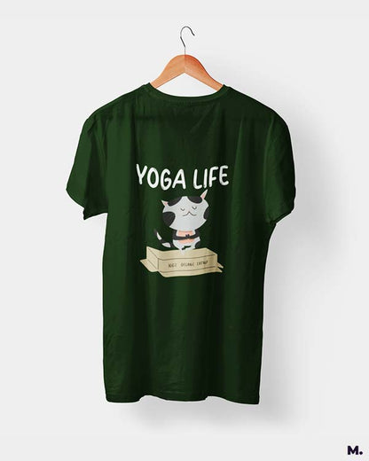 Muselot's Olive green printed with Yoga life - 100% organic catnip for yoga and cat lovers.